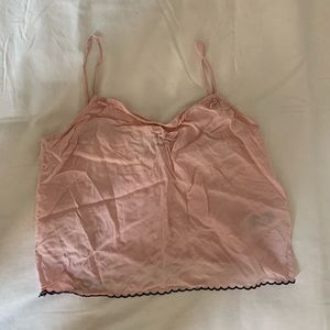 & Other stories pink top with black scalloped hem